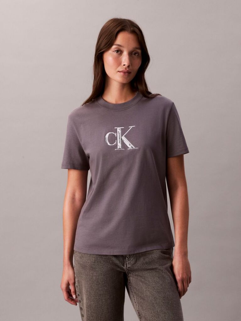 Γκρι Κλάσικό T-Shirt Με Μονόγραμμα Και Παγιέτες  Γυναίκα