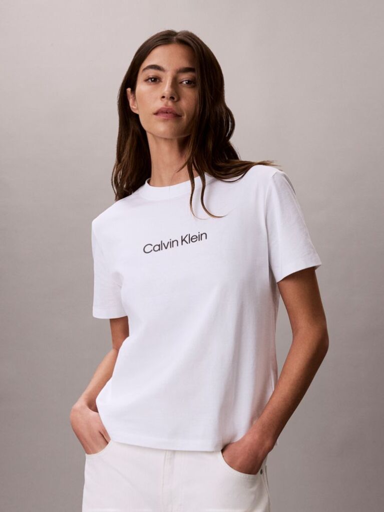 Λευκό T-Shirt Με Στρογγυλή Λαιμόκοψη Και Λογότυπο  Γυναίκα