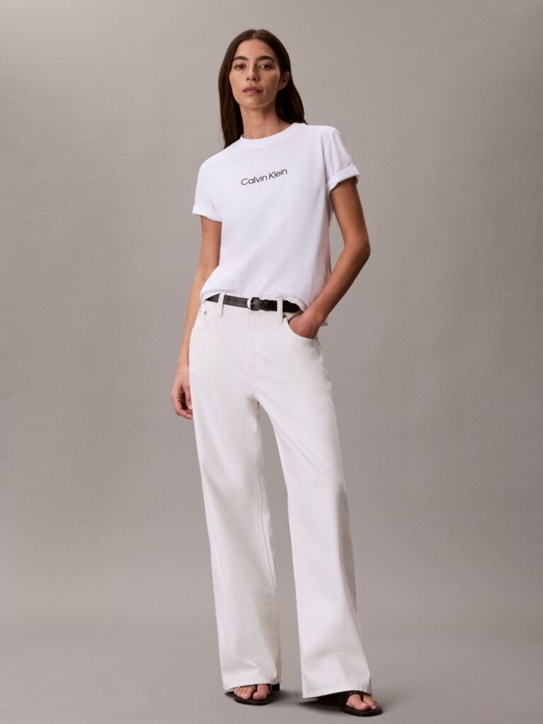 Λευκό T-Shirt Με Στρογγυλή Λαιμόκοψη Και Λογότυπο  Γυναίκα