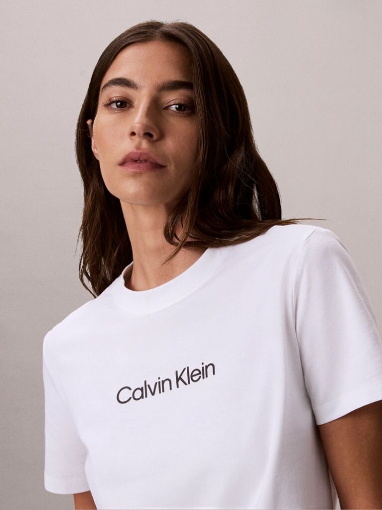 Λευκό T-Shirt Με Στρογγυλή Λαιμόκοψη Και Λογότυπο  Γυναίκα