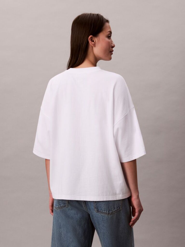 White Short Sleeve Woven Label Oversized T-Shirt  Women