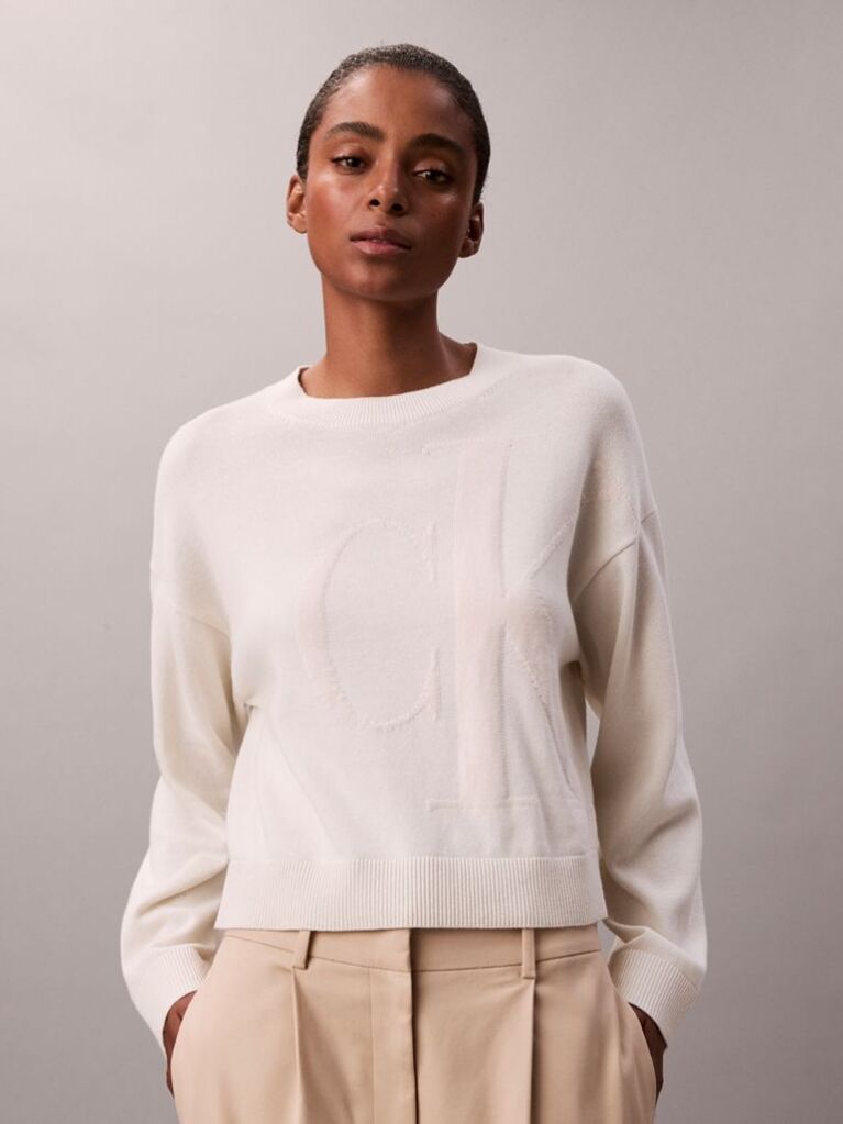 White Smooth Cotton Monogram Jacquard Top  Women