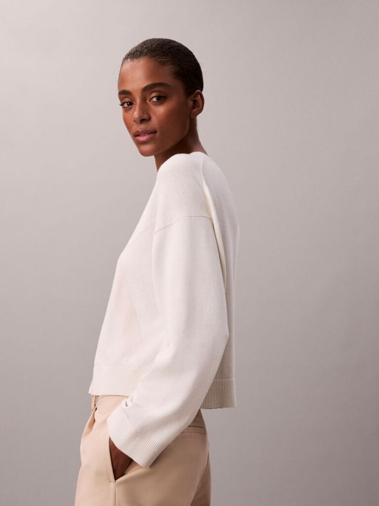 White Smooth Cotton Monogram Jacquard Top  Women