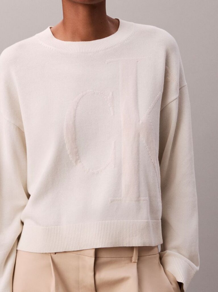 White Smooth Cotton Monogram Jacquard Top  Women