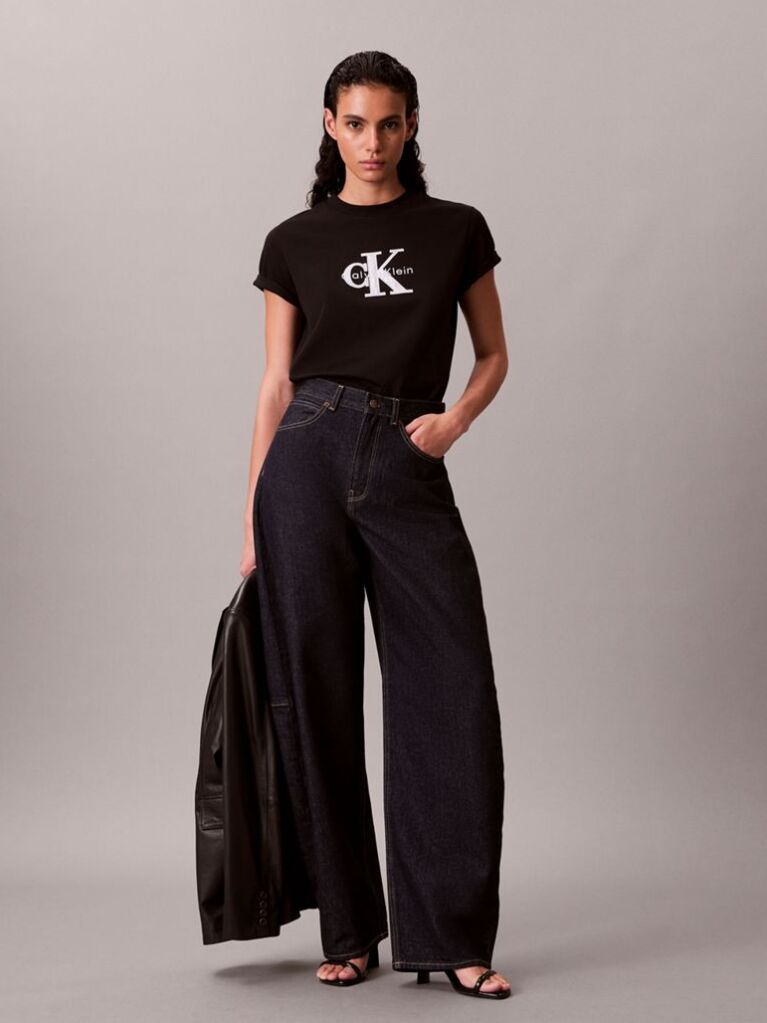 Μαύρο Κλασικό T-Shirt Με Γυαλιστερό Μονόγραμμα  Γυναίκα