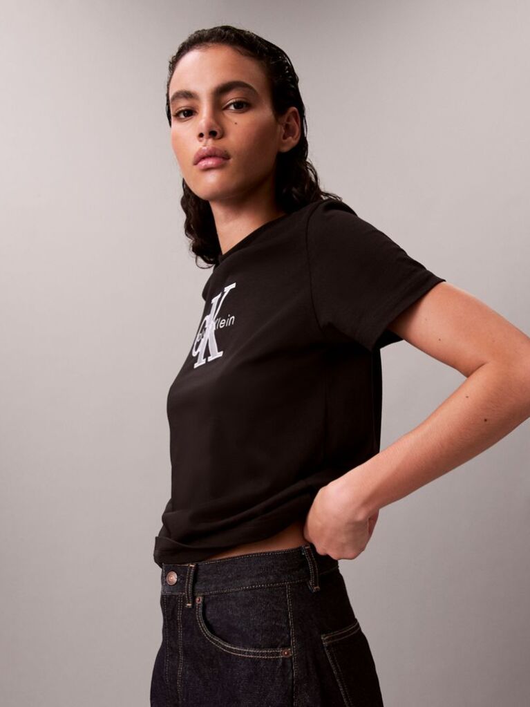 Μαύρο Κλασικό T-Shirt Με Γυαλιστερό Μονόγραμμα  Γυναίκα