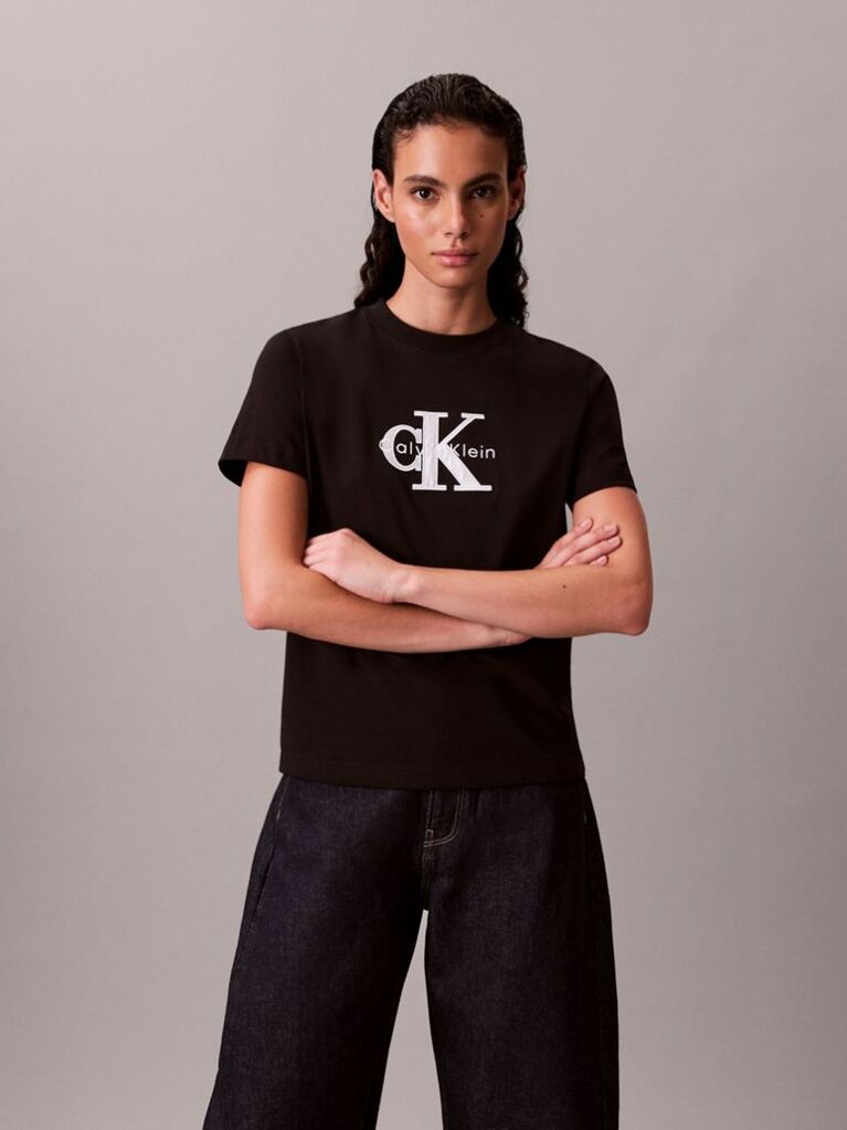 Μαύρο Κλασικό T-Shirt Με Γυαλιστερό Μονόγραμμα  Γυναίκα