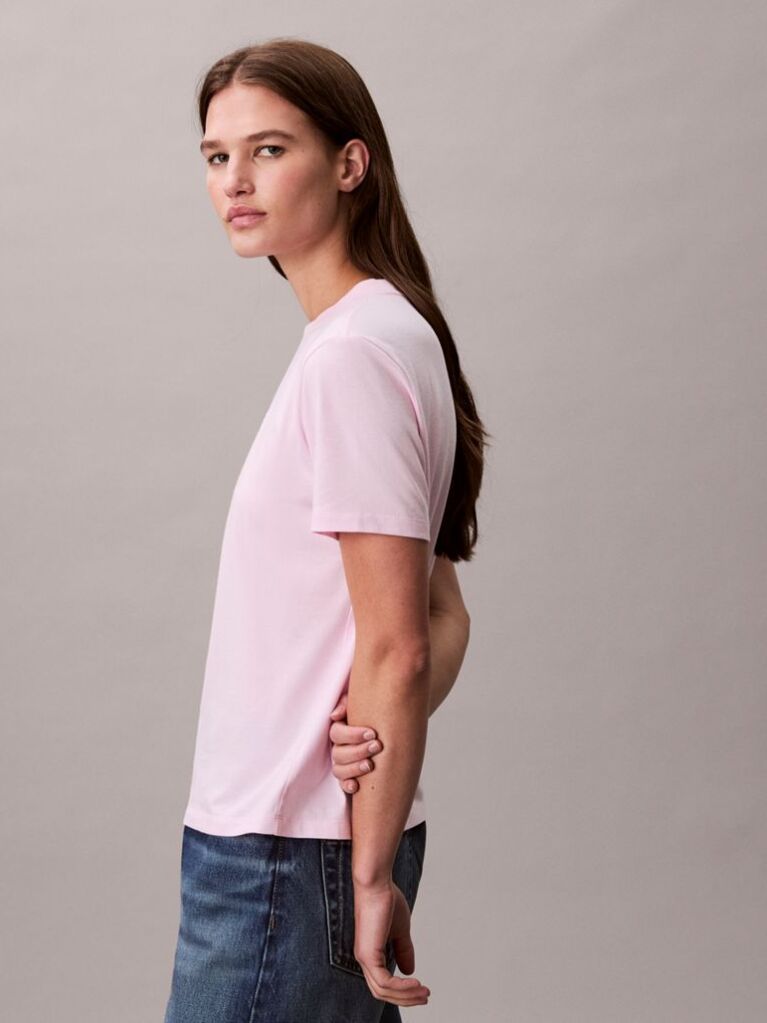 Ροζ Κλασικό T-Shirt Με Foil Λογότυπο  Γυναίκα