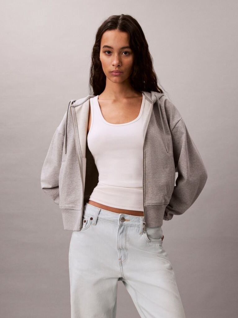 Grey Cropped Monogram Zip-Up Hoodie  Women