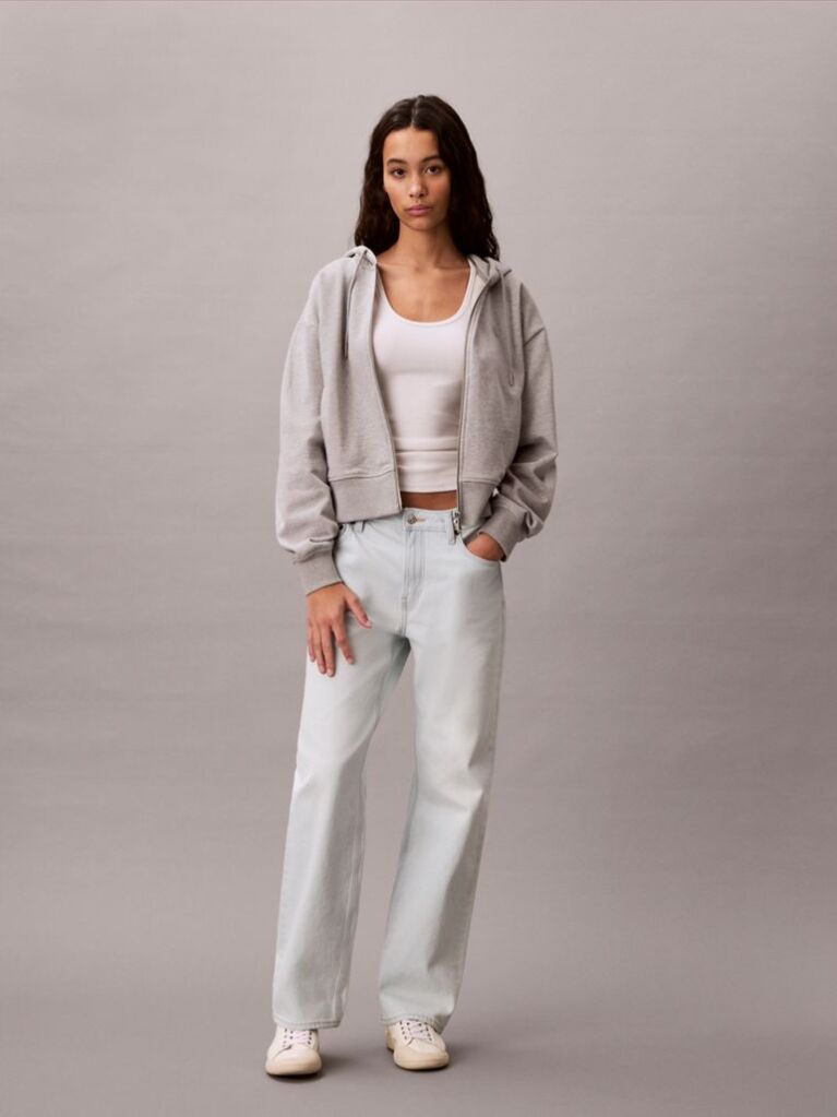 Grey Cropped Monogram Zip-Up Hoodie  Women