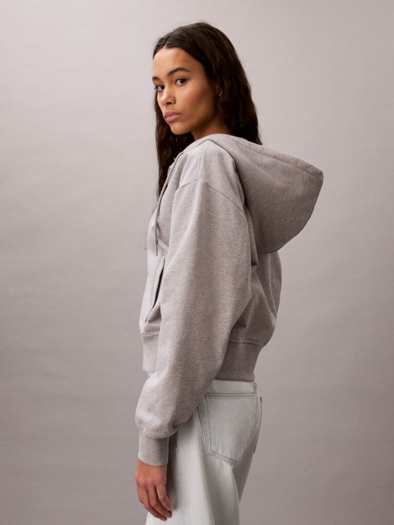 Grey Cropped Monogram Zip-Up Hoodie  Women