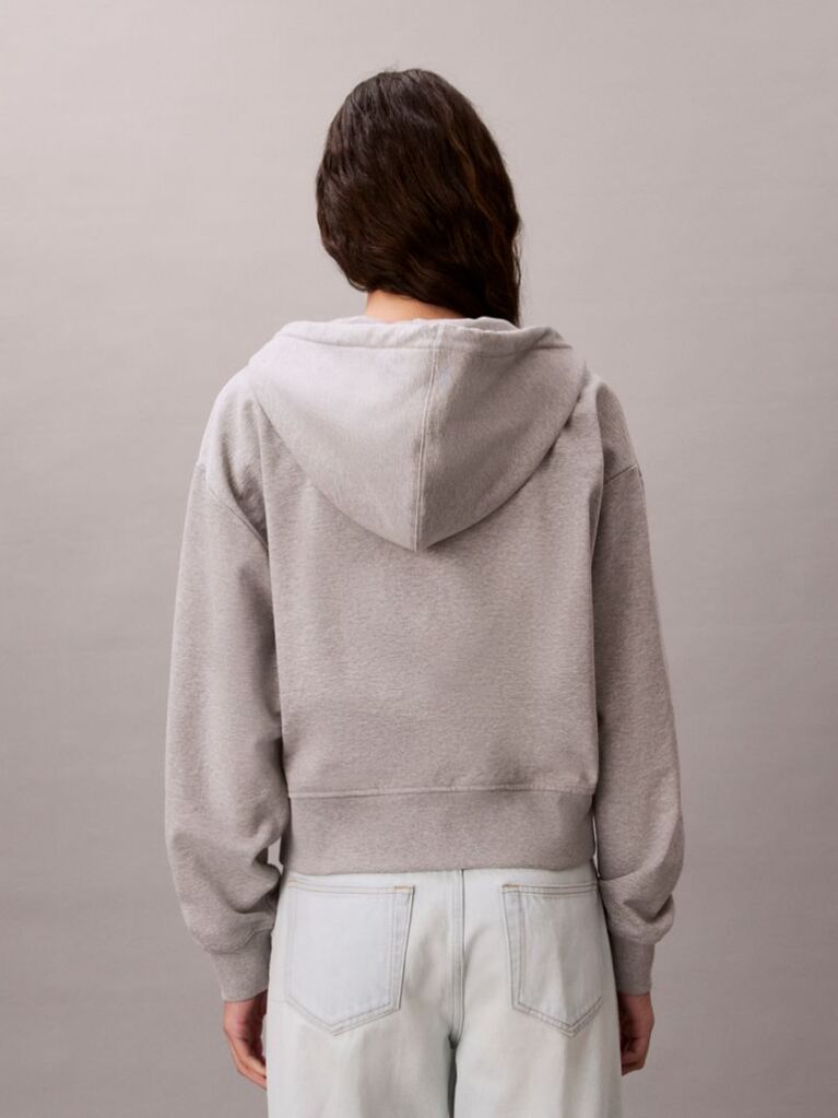 Grey Cropped Monogram Zip-Up Hoodie  Women