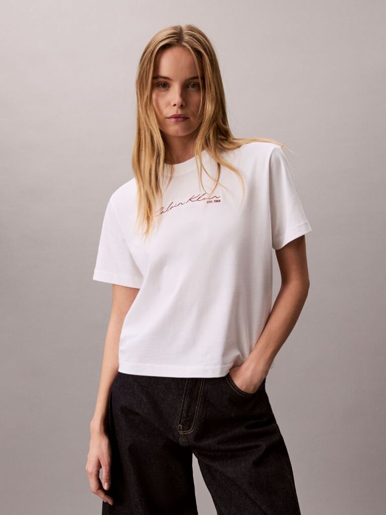 Λευκό Άνετο T-shirt Με Λογότυπο  Γυναίκα