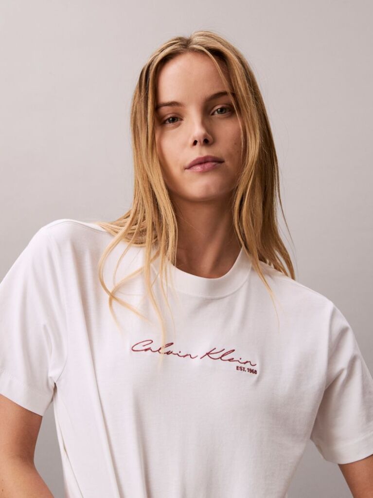 Λευκό Άνετο T-shirt Με Λογότυπο  Γυναίκα