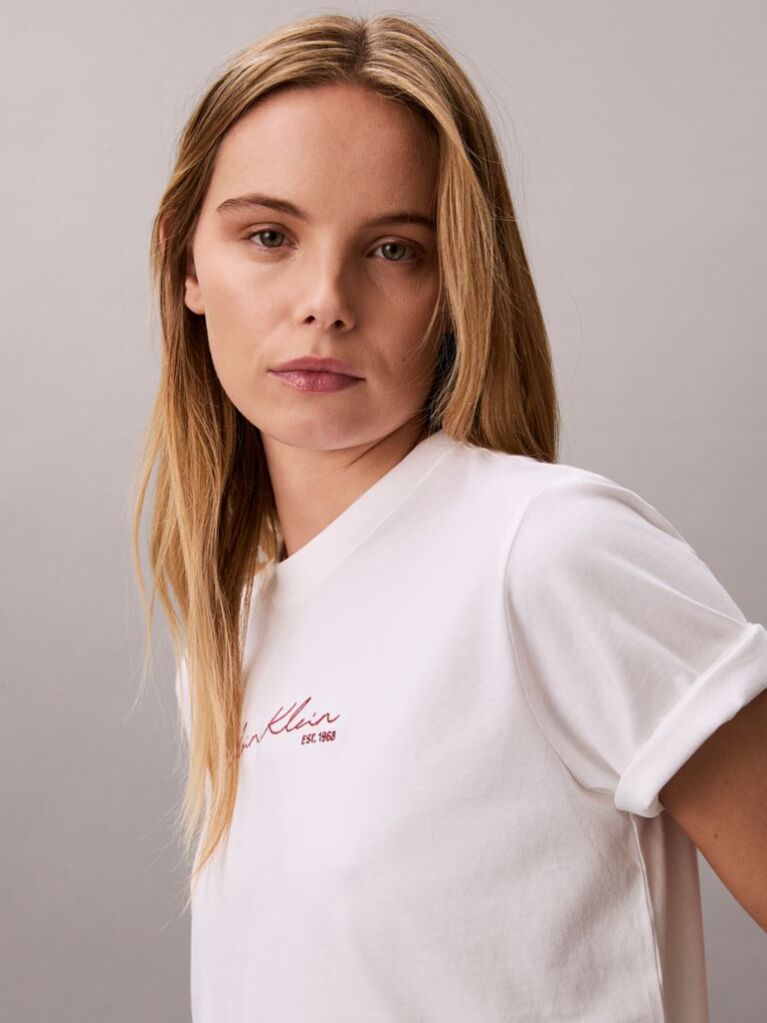 Λευκό Άνετο T-shirt Με Λογότυπο  Γυναίκα