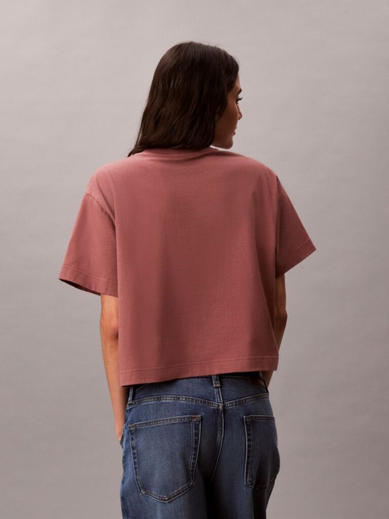 Καφέ Κοντομάνικο T-Shirt Με Graphic Τύπωμα Και Crop Boxy Γραμμή  Γυναίκα