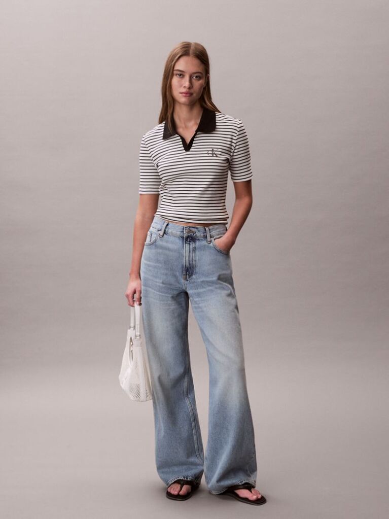 Μαύρο Ριγέ Ριπ Πόλο T-shirt Με Slim Γραμμή  Γυναίκα