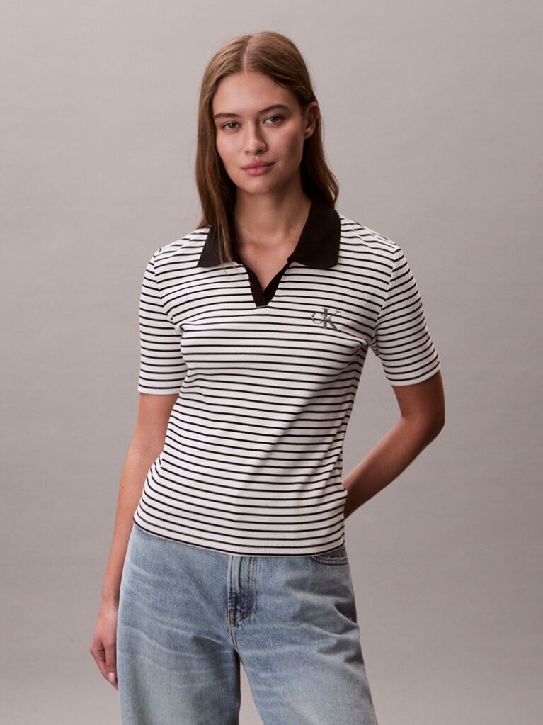 Μαύρο Ριγέ Ριπ Πόλο T-shirt Με Slim Γραμμή  Γυναίκα