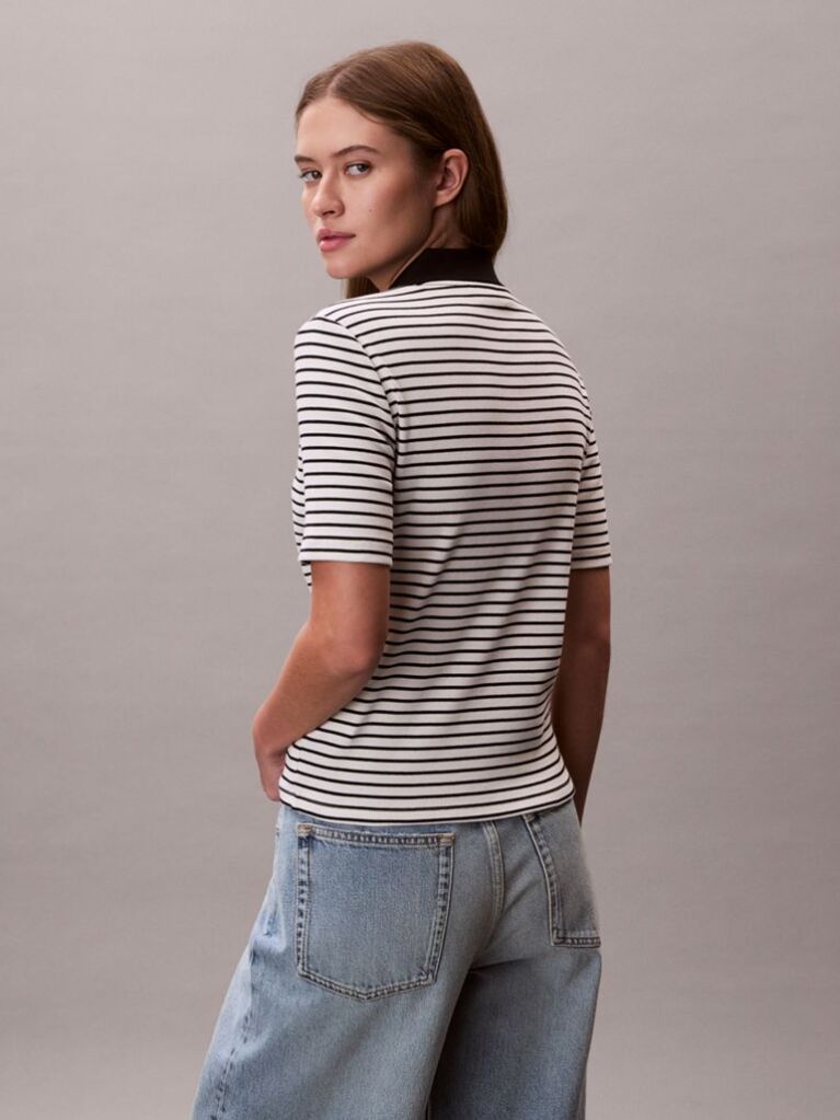 Μαύρο Ριγέ Ριπ Πόλο T-shirt Με Slim Γραμμή  Γυναίκα