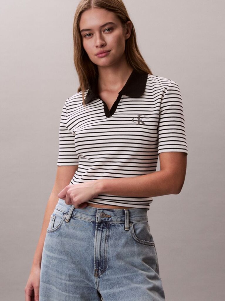 Μαύρο Ριγέ Ριπ Πόλο T-shirt Με Slim Γραμμή  Γυναίκα
