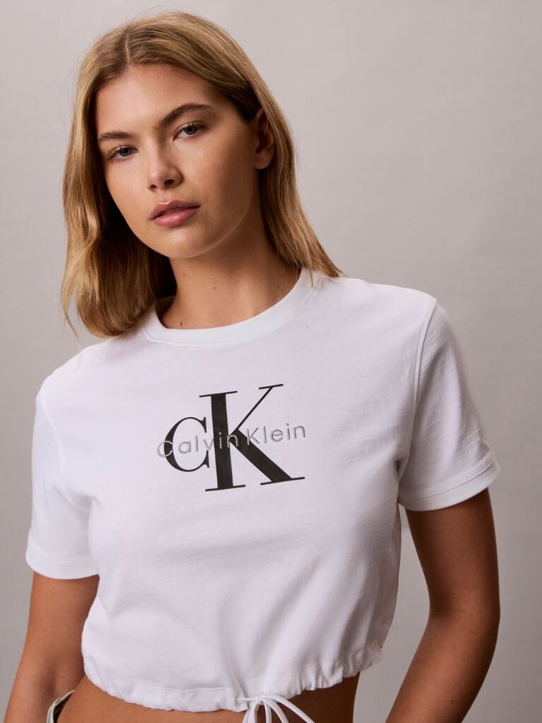 Λευκό Κοντό T-Shirt Με Ρυθμιζόμενο Τελείωμα  Γυναίκα