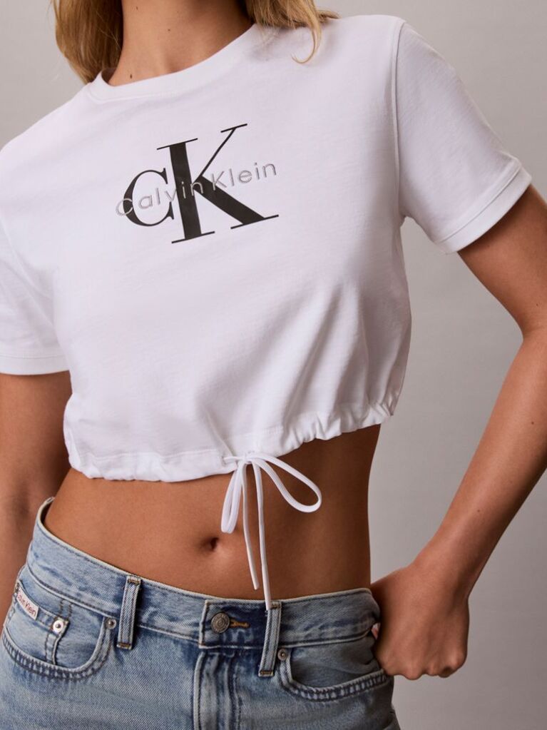 Λευκό Κοντό T-Shirt Με Ρυθμιζόμενο Τελείωμα  Γυναίκα