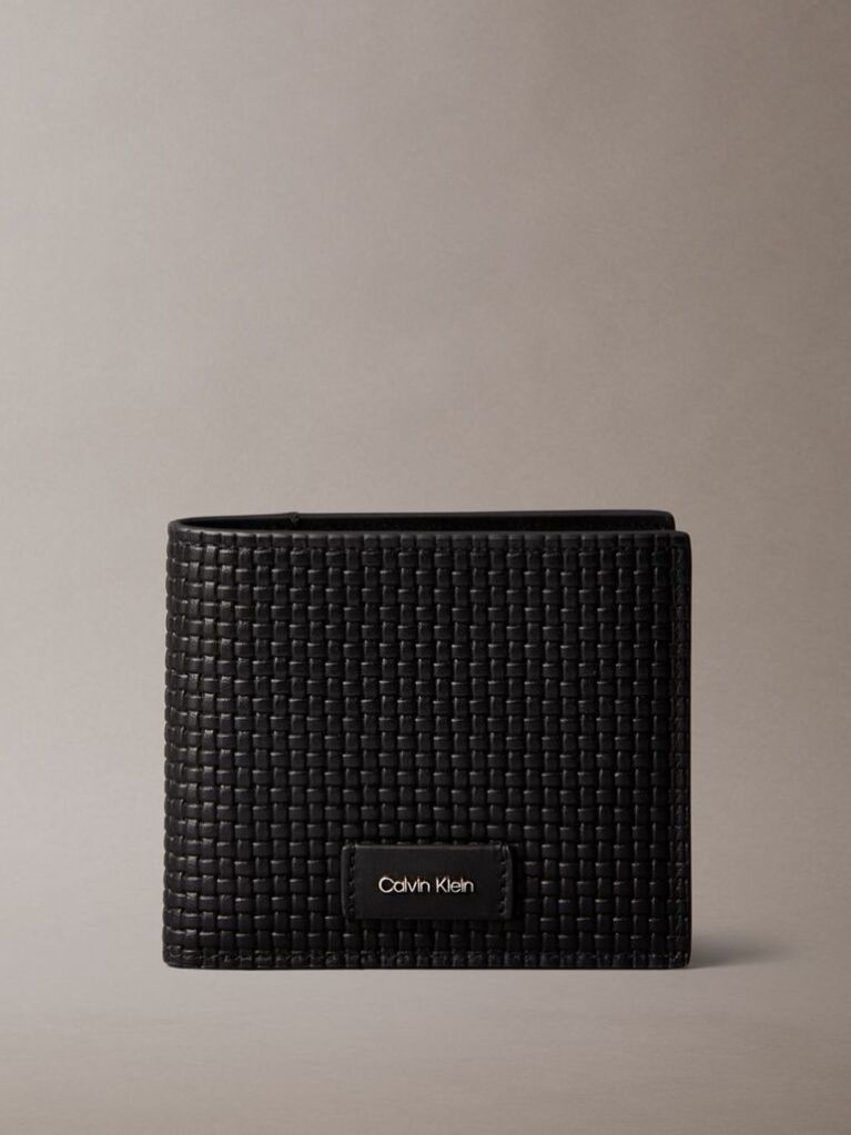Black Embossed Woven Billfold Coin Wallet  Men