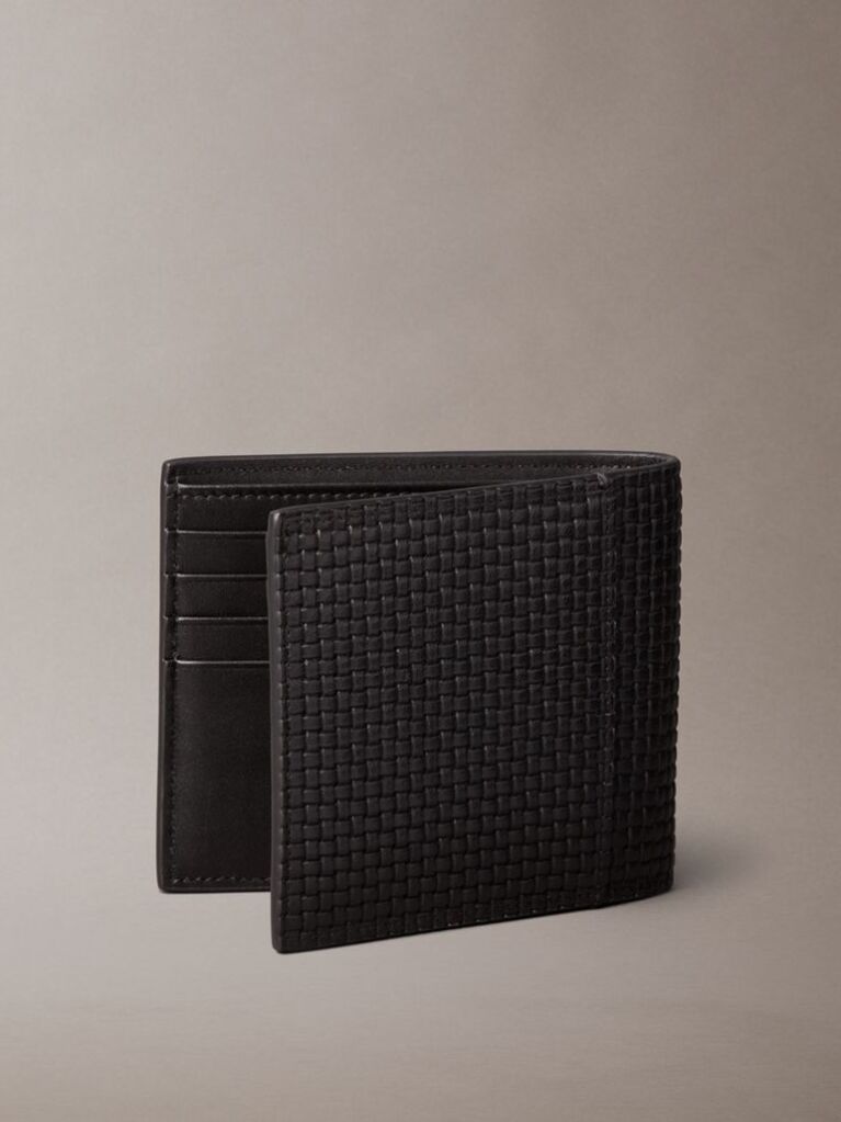 Black Embossed Woven Billfold Coin Wallet  Men