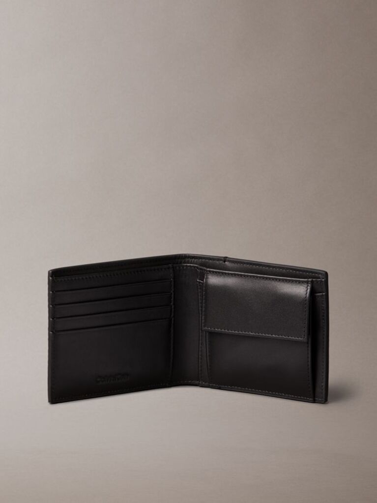 Black Embossed Woven Billfold Coin Wallet  Men