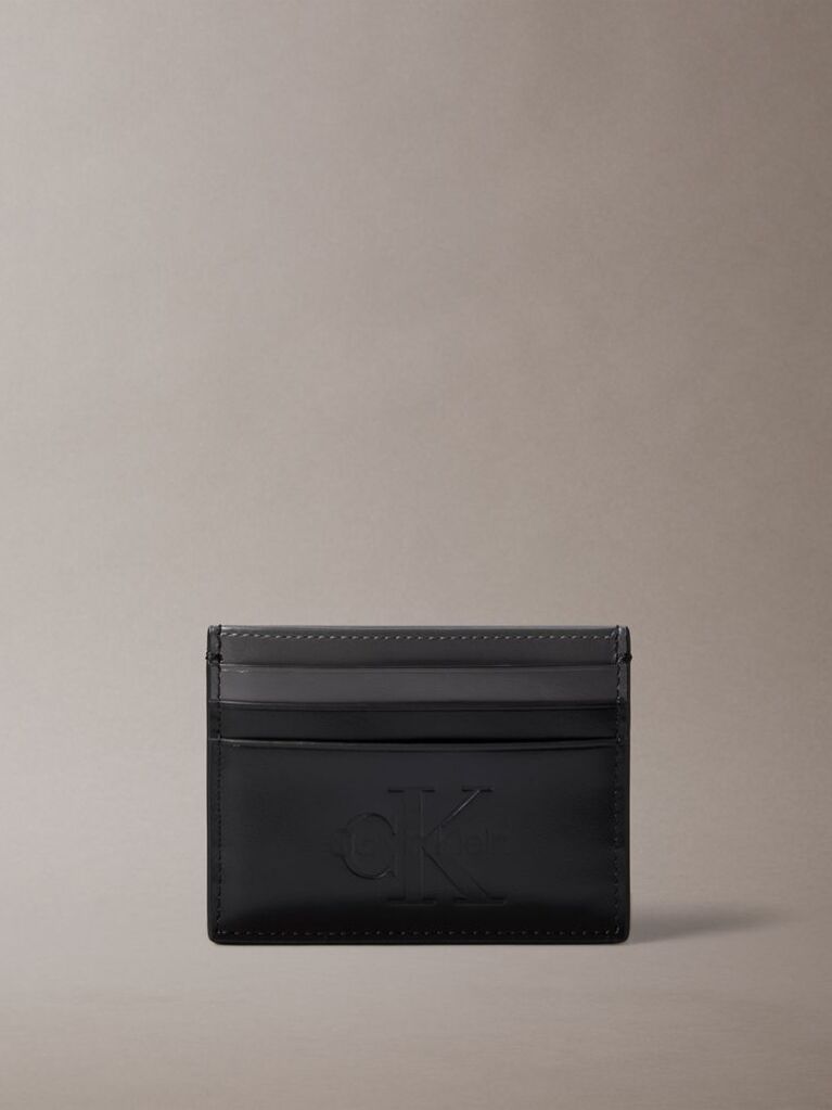Black Smooth Leather Monologo Card Holder  Men