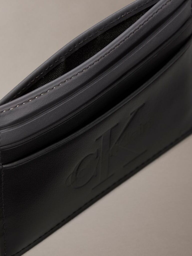 Black Smooth Leather Monologo Card Holder  Men