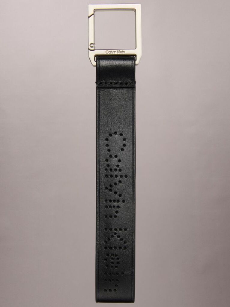 Black Perforated Leather Carabiner Key Fob  Men