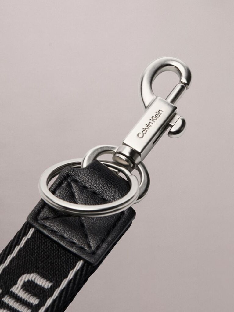 Black Webbing Woven Logo Key Fob  Men