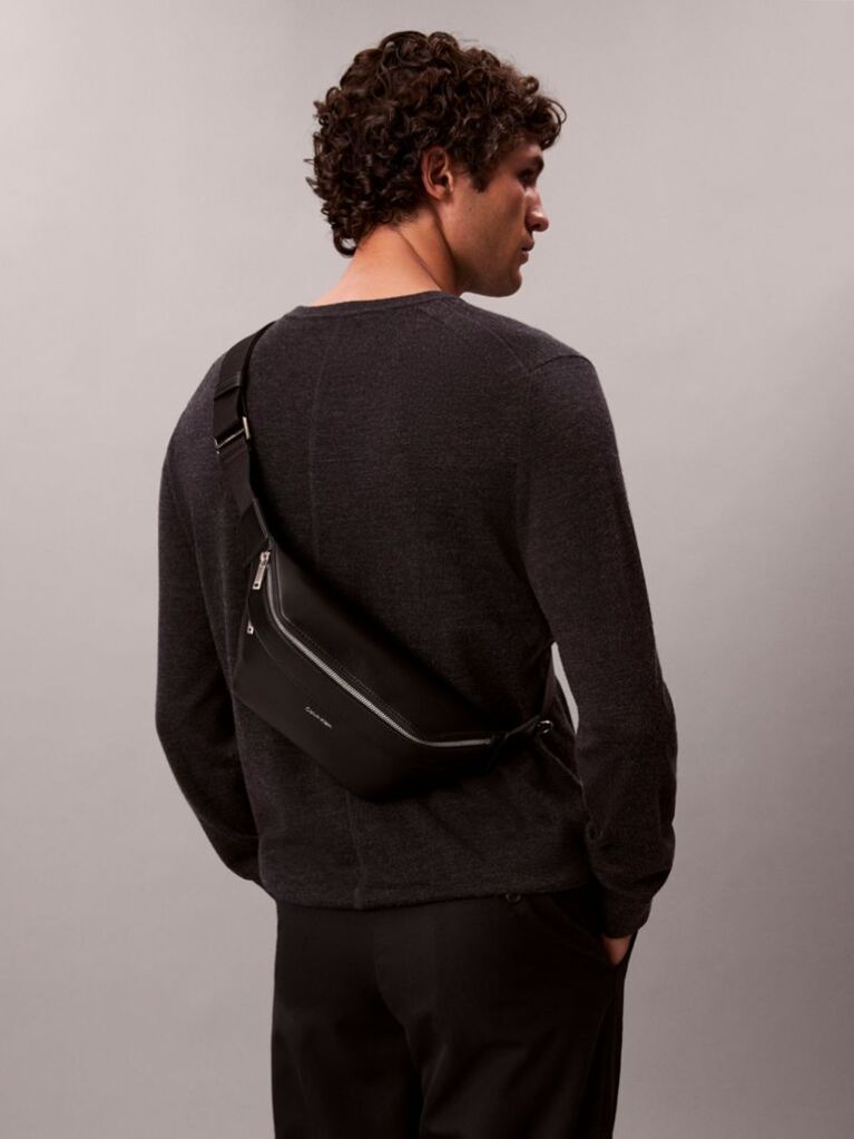 Black Metal Logo Bum Bag  Men