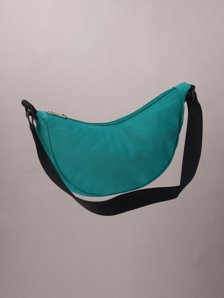 Green Textile Logo Graphic Crossbody Banana Bag  Men