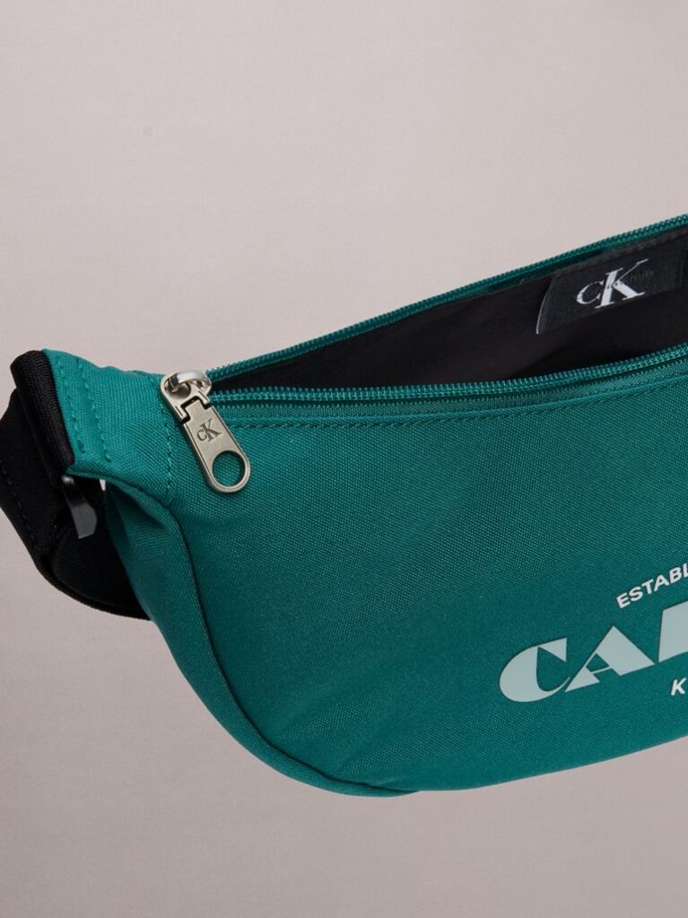 Green Textile Logo Graphic Crossbody Banana Bag  Men