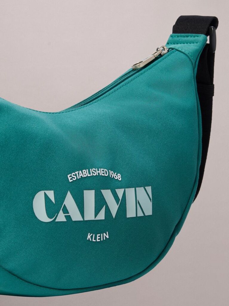 Green Textile Logo Graphic Crossbody Banana Bag  Men