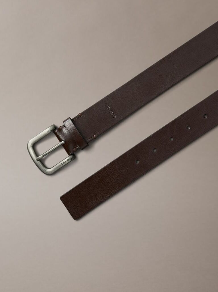 Brown Round Buckle Tumbled Belt  Men