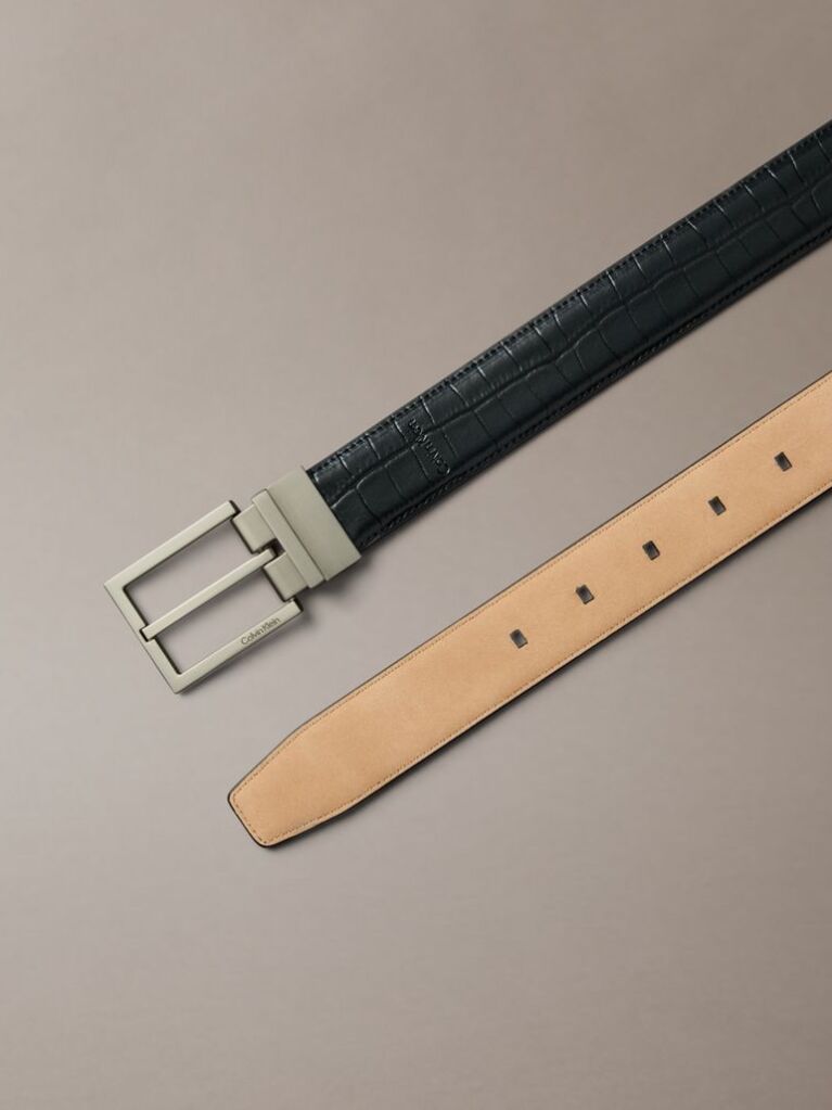 Black Croc Embossed Square Buckle Belt  Men