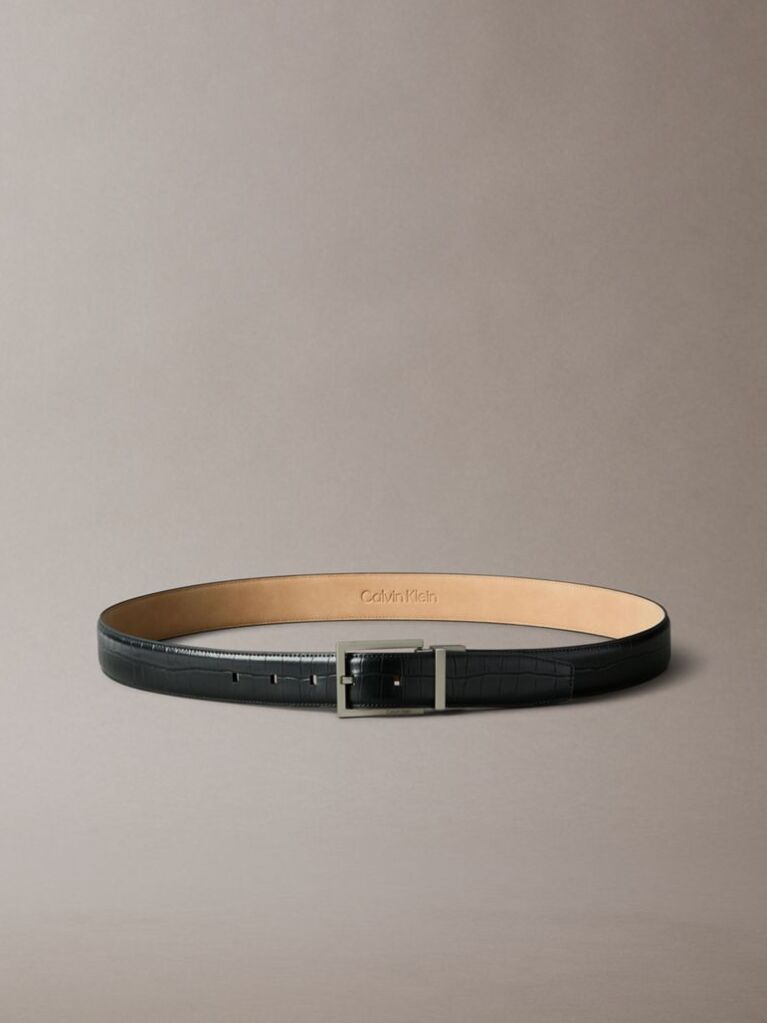 Black Croc Embossed Square Buckle Belt  Men