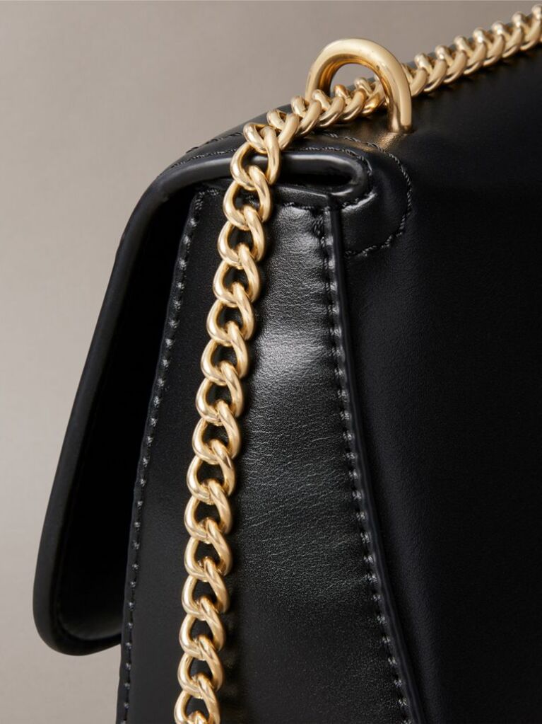 Black Monogram Logo Hardware Chain Small Shoulder Bag  Women