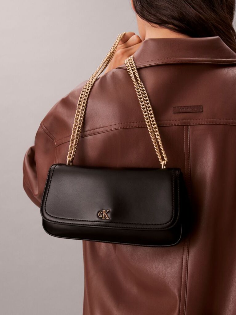 Black Monogram Logo Hardware Chain Small Shoulder Bag  Women
