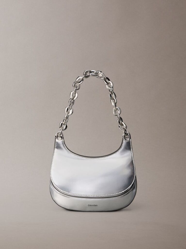 Silver Engraved Linked Chain Metallic Shoulder Bag  Women