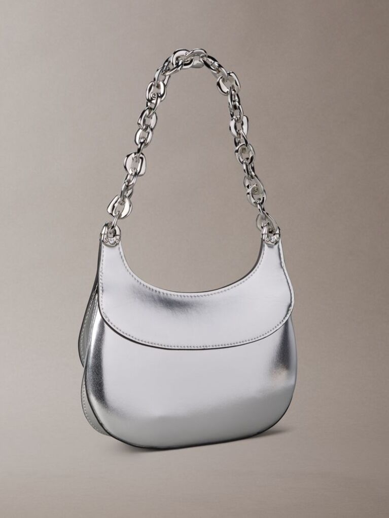 Silver Engraved Linked Chain Metallic Shoulder Bag  Women