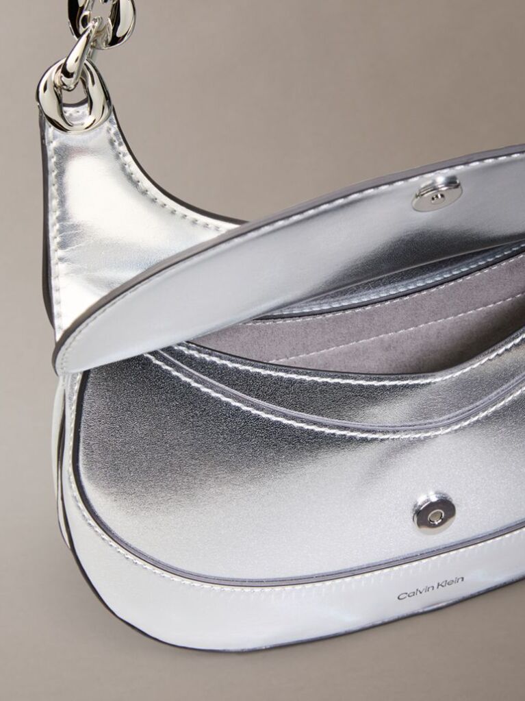 Silver Engraved Linked Chain Metallic Shoulder Bag  Women
