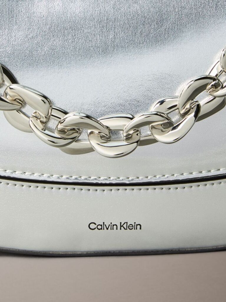 Silver Engraved Linked Chain Metallic Shoulder Bag  Women