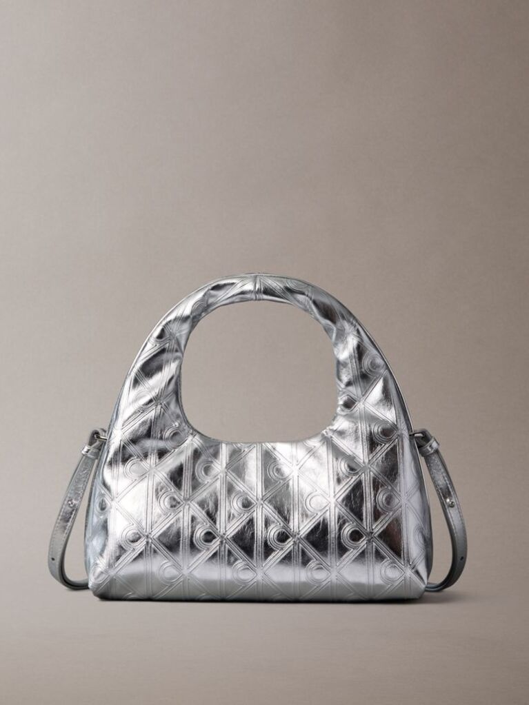 Silver Puffer Emblem Logo Metallic Mini Bag  Women
