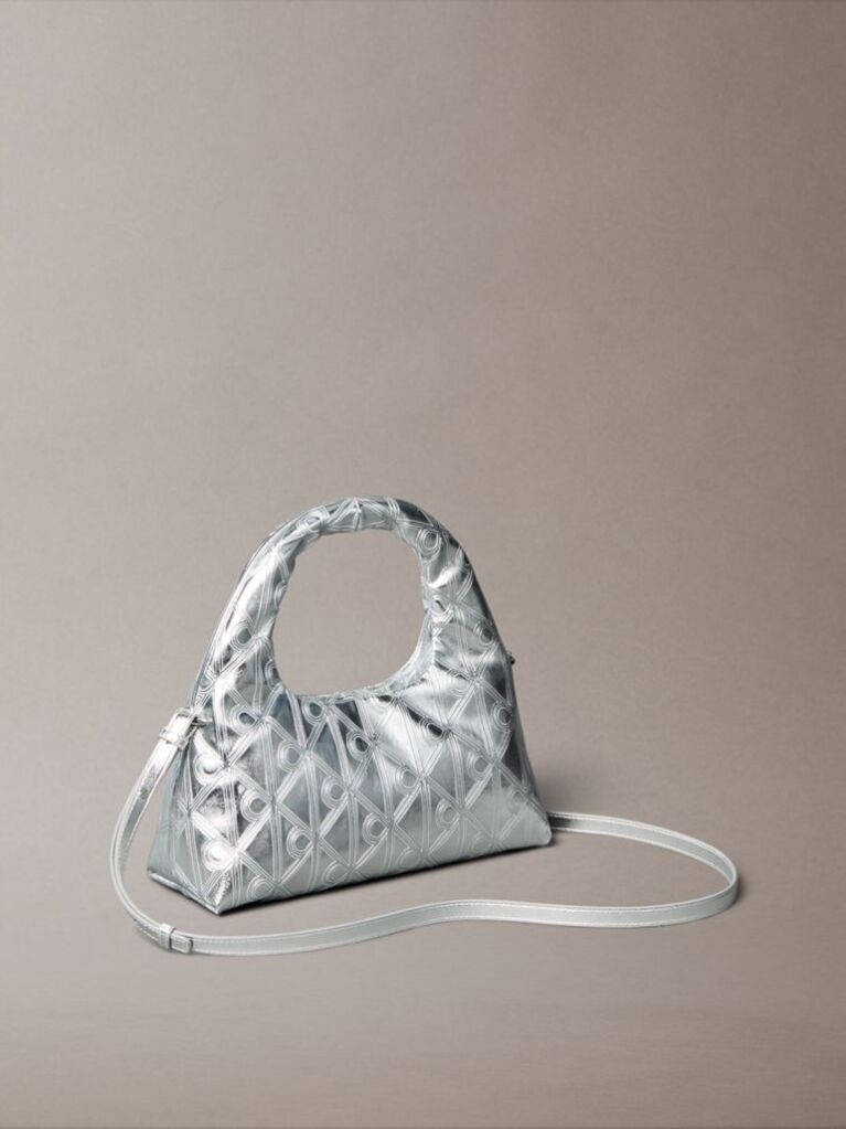 Silver Puffer Emblem Logo Metallic Mini Bag  Women