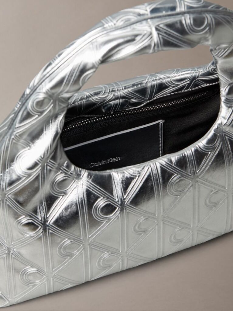 Silver Puffer Emblem Logo Metallic Mini Bag  Women