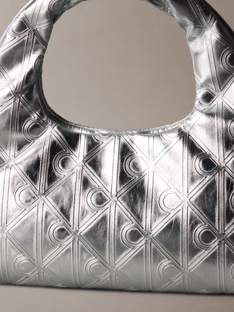 Silver Puffer Emblem Logo Metallic Mini Bag  Women